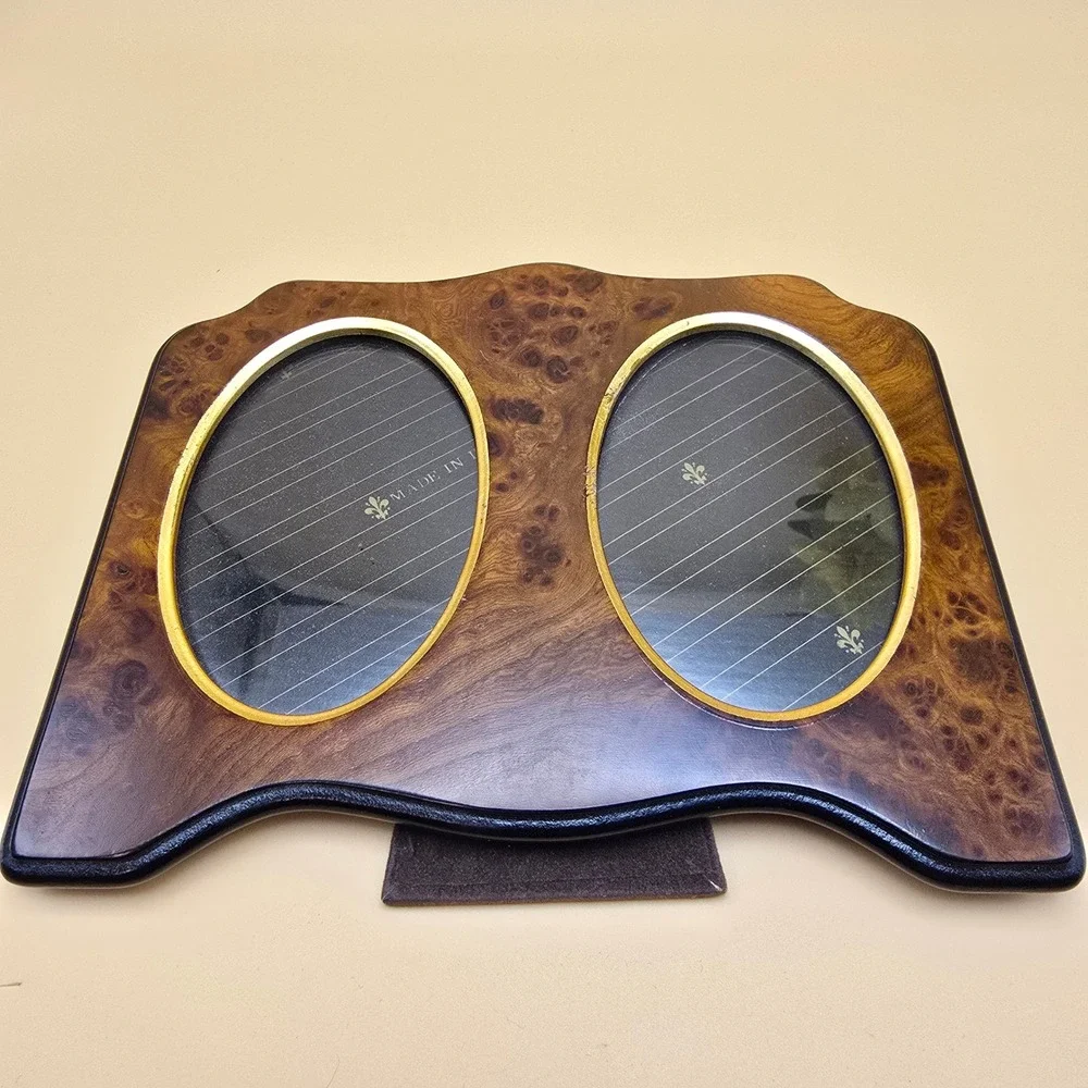 Vintage Selli Florence Burl Wood Double Picture Frame Made in Italy Oval 2.75x4